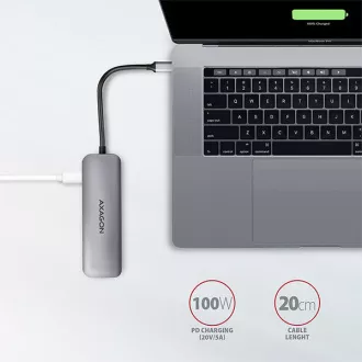 AXAGON HMC-5, USB 3.2 Gen 1 hub, portok 2x USB-A, HDMI, SD / microSD foglalat, PD 100 W, USB-C kábel 20 cm