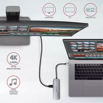 AXAGON HMC-5, USB 3.2 Gen 1 hub, portok 2x USB-A, HDMI, SD / microSD foglalat, PD 100 W, USB-C kábel 20 cm