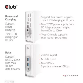 Club3D dokkolóállomás USB-C 12v1, 1xDP, 2xHDMI, 1xVGA, 2xUSB-C, 4xUSB, 1xRJ45, 1x3.5mm, szürke, szürke