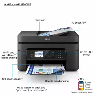 EPSON WorkForce WF-2870 tintasugaras nyomtató, A4, 5760x1440 dpi, 33 oldal/perc, USB, WiFi, LAN, LCD
