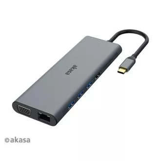 AKASA dokkolóállomás USB-C 14in1, USB-C (tápellátás + adat), USB 2.0, 2xHDMI, VGA, RJ45, USB 3.2, kártyaolvasó, 3, 5 mm-es jack AKASA dokkolóállomás USB-C 14in1, USB-C (tápellátás + adat), USB 2.0, 2xHDMI, VGA, RJ45, USB 3.2, kártyaolvasó, 3, 5 mm-es jack