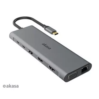 AKASA dokkolóállomás USB-C 14in1, USB-C (tápellátás + adat), USB 2.0, 2xHDMI, VGA, RJ45, USB 3.2, kártyaolvasó, 3, 5 mm-es jack AKASA dokkolóállomás USB-C 14in1, USB-C (tápellátás + adat), USB 2.0, 2xHDMI, VGA, RJ45, USB 3.2, kártyaolvasó, 3, 5 mm-es jack
