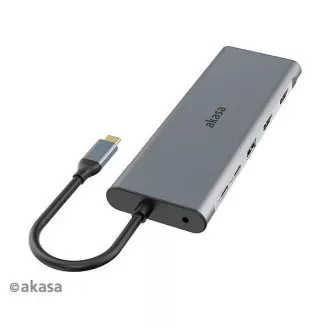 AKASA dokkolóállomás USB-C 14in1, USB-C (tápellátás + adat), USB 2.0, 2xHDMI, VGA, RJ45, USB 3.2, kártyaolvasó, 3, 5 mm-es jack AKASA dokkolóállomás USB-C 14in1, USB-C (tápellátás + adat), USB 2.0, 2xHDMI, VGA, RJ45, USB 3.2, kártyaolvasó, 3, 5 mm-es jack