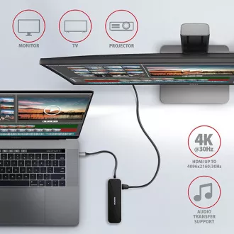 AXAGON HMC-6GL, USB 3.2 Gen 1 hub, portok 3x USB-A, HDMI, RJ-45 GLAN, PD 60W, USB-C kábel 20cm