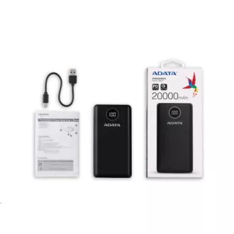 ADATA PowerBank P20000QCD - külső akkumulátor mobiltelefonhoz/táblagéphez 20000mAh, 2, 1A, fekete ADATA PowerBank P20000QCD - külső akkumulátor mobiltelefonhoz/táblagéphez 20000mAh, 2, 1A, fekete