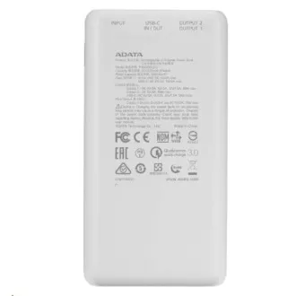 ADATA PowerBank P20000QCD - külső akkumulátor mobiltelefonhoz/táblagéphez 20000mAh, 2, 1A, fehér ADATA PowerBank P20000QCD - külső akkumulátor mobiltelefonhoz/táblagéphez 20000mAh, 2, 1A, fehér