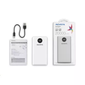 ADATA PowerBank P20000QCD - külső akkumulátor mobiltelefonhoz/táblagéphez 20000mAh, 2, 1A, fehér ADATA PowerBank P20000QCD - külső akkumulátor mobiltelefonhoz/táblagéphez 20000mAh, 2, 1A, fehér