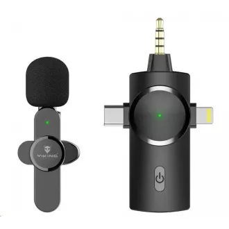 Viking vezeték nélküli mikrofon M360 csipesszel, USB-C / Lightning / 3,5 mm-es jack csatlakozóval