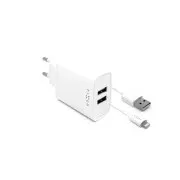 FIXED hálózati töltő, csatlakozó 2x USB-A, kábel USB -> Lightning (MFI) hossza 1 m, 15 W, fehér