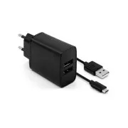 FIXED hálózati töltő, csatlakozó 2x USB-A, kábel USB -> micro USB 1 m hosszú, 15 W, fekete színű