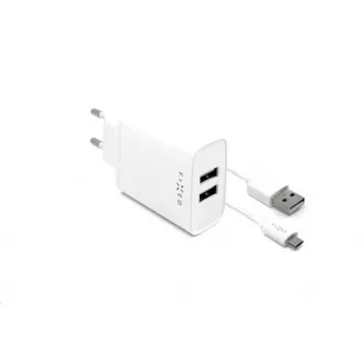 Fix hálózati töltő, csatlakozó 2x USB-A, USB kábel -> micro USB hossza 1 m, 15 W, fehér