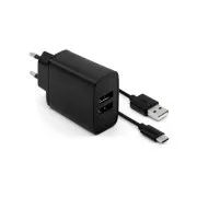 FIXED hálózati töltő, USB-C   2x USB-A csatlakozó, USB-C -> USB-C kábel hossza 1 m, 15 W, fekete színű