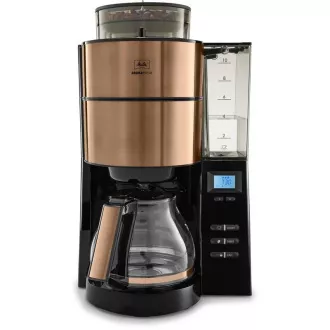 Melitta AromaFresh 1021-04 kávéfőző, őrlővel, csepegtető tálcával, üvegedény, 1180 W, kijelzővel, rézből