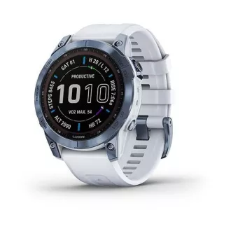 Garmin fenix 7 Sapphire Solar, Titán kék/ fehér szilikon szalag Garmin fenix 7 Sapphire Solar, Titán kék/ fehér szilikon szalag