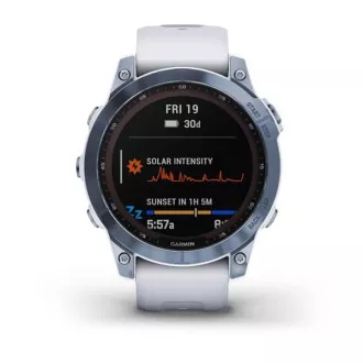 Garmin fenix 7 Sapphire Solar, Titán kék/ fehér szilikon szalag Garmin fenix 7 Sapphire Solar, Titán kék/ fehér szilikon szalag