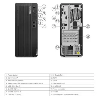 LENOVO PC ThinkCentre M75t Gen 2 torony-Ryzen 3 PRO 4350G, 8GB, 256SSD, HDMI, DP, Int. AMD Radeon, Fekete, W10P, 3Y Helyszínen