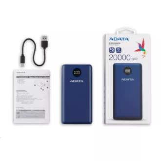 ADATA PowerBank P20000QCD - külső akkumulátor mobilhoz/tablethez 20000mAh, 2, 1A, kék (74Wh) ADATA PowerBank P20000QCD - külső akkumulátor mobilhoz/tablethez 20000mAh, 2, 1A, kék (74Wh)