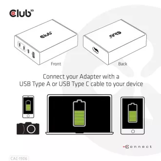 Club3D utazási töltő 132W GAN technológiával, 4xUSB-A és USB-C, PD 3.0 támogatással