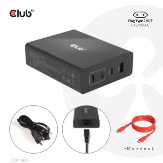 Club3D utazási töltő 132W GAN technológiával, 4xUSB-A és USB-C, PD 3.0 támogatással