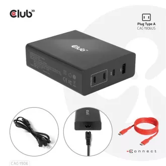 Club3D utazási töltő 132W GAN technológiával, 4xUSB-A és USB-C, PD 3.0 támogatással
