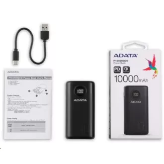 ADATA PowerBank AP10000 - külső akkumulátor mobiltelefonhoz/tablethez 10000mAh, fekete (37Wh) USB-C ADATA PowerBank AP10000 - külső akkumulátor mobiltelefonhoz/tablethez 10000mAh, fekete (37Wh) USB-C