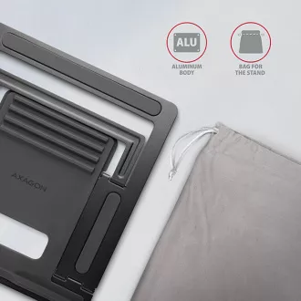 AXAGON STND-L, fém állvány 10"-17,3" laptopokhoz, 4 állítható magasságú, szürke színű AXAGON STND-L, fém állvány 10"-17,3" laptopokhoz, 4 állítható magasságú, szürke színű