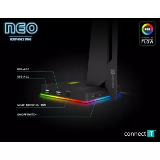 CONNECT IT NEO Stand-It RGB fejhallgató állvány   USB hub, fekete