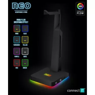 CONNECT IT NEO Stand-It RGB fejhallgató állvány   USB hub, fekete