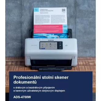 BROTHER szkenner ADS-4700W DUALSKEN A4 40pppm/80dual 600x600 60ADF USB LAN WIFI - kijelző 10.5cm