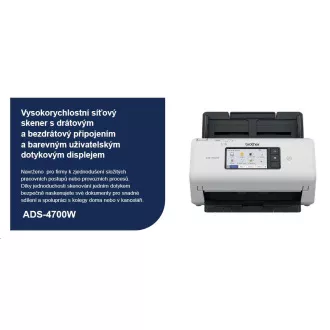 BROTHER szkenner ADS-4700W DUALSKEN A4 40pppm/80dual 600x600 60ADF USB LAN WIFI - kijelző 10.5cm