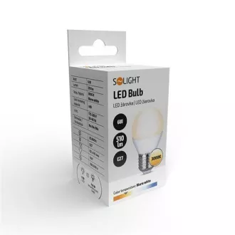 Solight LED izzó, miniglobe, 6W, E27, 3000K, 510lm