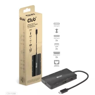 Club3D dokkolóállomás USB-C 7v1, 2xDP, 2xUSB-C, 2xUSB, 2xUSB, 1xRJ45, fekete