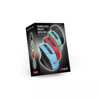 C-TECH Ergo egér WLM-05, vezeték nélküli, 1600DPI, 6 gomb, USB nano vevő, fekete színű