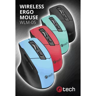C-TECH Ergo egér WLM-05, vezeték nélküli, 1600DPI, 6 gomb, USB nano vevő, fekete színű