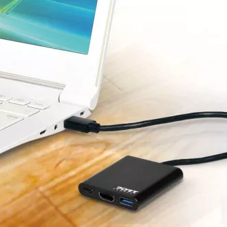 PORT HUB USB-C, HDMI 1X 4K   USB-A   USB-C, fekete