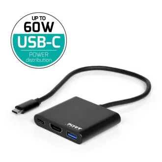PORT HUB USB-C, HDMI 1X 4K   USB-A   USB-C, fekete