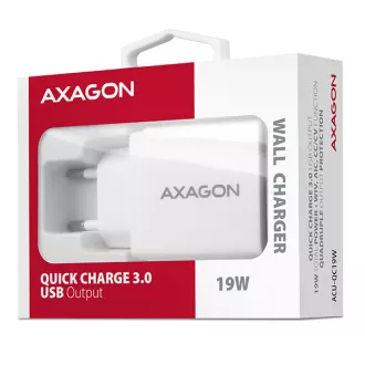 AXAGON ACU-QC19W, QC hálózati töltő 19W, 1x USB-A port, QC3.0/AFC/FCP/SMART, fehér színű