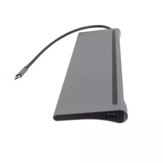 PREMIUMCORD dokkolóállomás USB-C 10in1, 1xHDMI, 1xVGA, 2xUSB-C, 3xUSB, 1xRJ45, SD kártyaolvasó, szürke színű