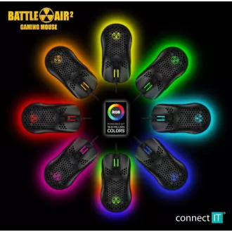 CONNECT IT BATTLE AIR 2 professzionális optikai játékegér   SW, 12800 DPI, fekete színű