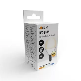 Solight LED izzó, miniglobe, 6W, E14, 3000K, 510lm, fehér