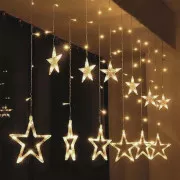 Solight LED kültéri karácsonyi medál, csillagok, 3m széles, 123LED, IP44, 3xAA, meleg fehér