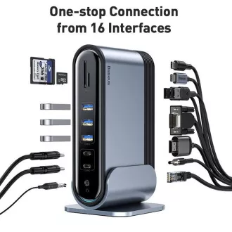 Baseus 17in1 3 képernyős kivetítő dokkoló USB-C csatlakozóval (CN EU UK csatlakozó adapter), szürke