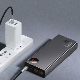 Baseus Adaman fém Power Bank digitális kijelzővel QC   PD 20000mAh 65W, fekete   USB-A/USB-C kábel 30cm, fekete