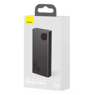 Baseus Adaman fém Power Bank digitális kijelzővel QC   PD 20000mAh 65W, fekete   USB-A/USB-C kábel 30cm, fekete