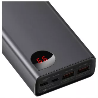Baseus Adaman fém Power Bank digitális kijelzővel QC   PD 20000mAh 65W, fekete   USB-A/USB-C kábel 30cm, fekete