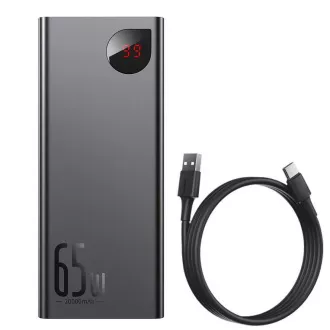 Baseus Adaman fém Power Bank digitális kijelzővel QC   PD 20000mAh 65W, fekete   USB-A/USB-C kábel 30cm, fekete