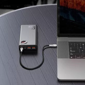 Baseus Adaman fém Power Bank digitális kijelzővel QC   PD 20000mAh 65W, fekete   USB-A/USB-C kábel 30cm, fekete
