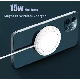 1stCOOL vezeték nélküli QI töltő 15W, hordozható, mágneses, MagSafe kompatibilis, fehér színben