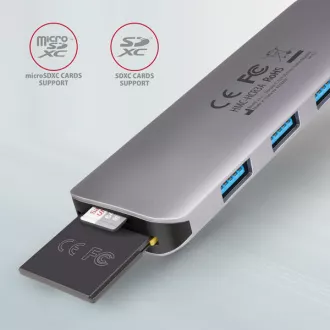 AXAGON HMC-HCR3A, USB 3.2 Gen 1 hub, 3x USB-A port, HDMI 4k/30Hz, SD/microSD, USB-C kábel 20cm