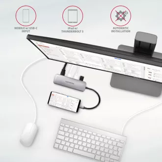 AXAGON HMC-HCR3A, USB 3.2 Gen 1 hub, 3x USB-A port, HDMI 4k/30Hz, SD/microSD, USB-C kábel 20cm